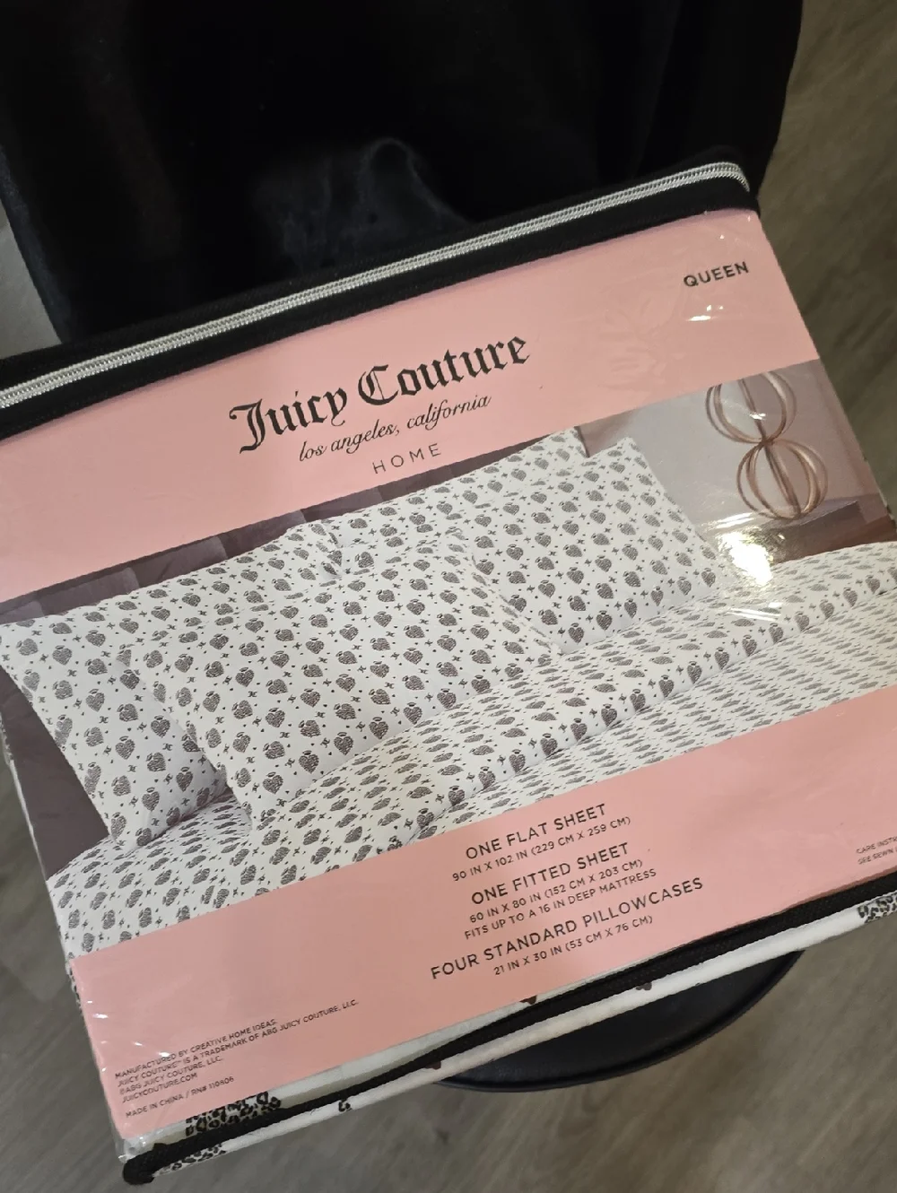 Juicy Couture Home JC Logo Heart Crown Queen Bed Sheet Set